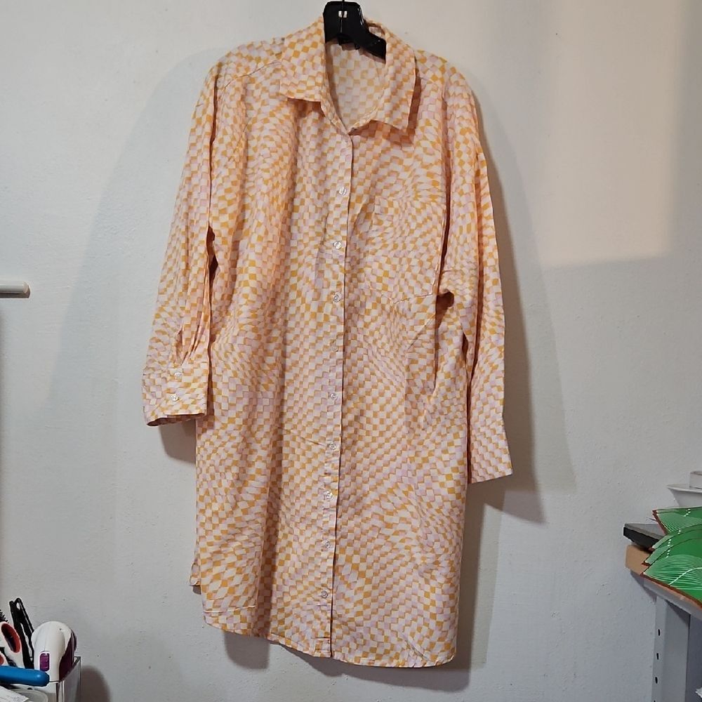 Eloquii Yellow and White Long Sleeve Dress